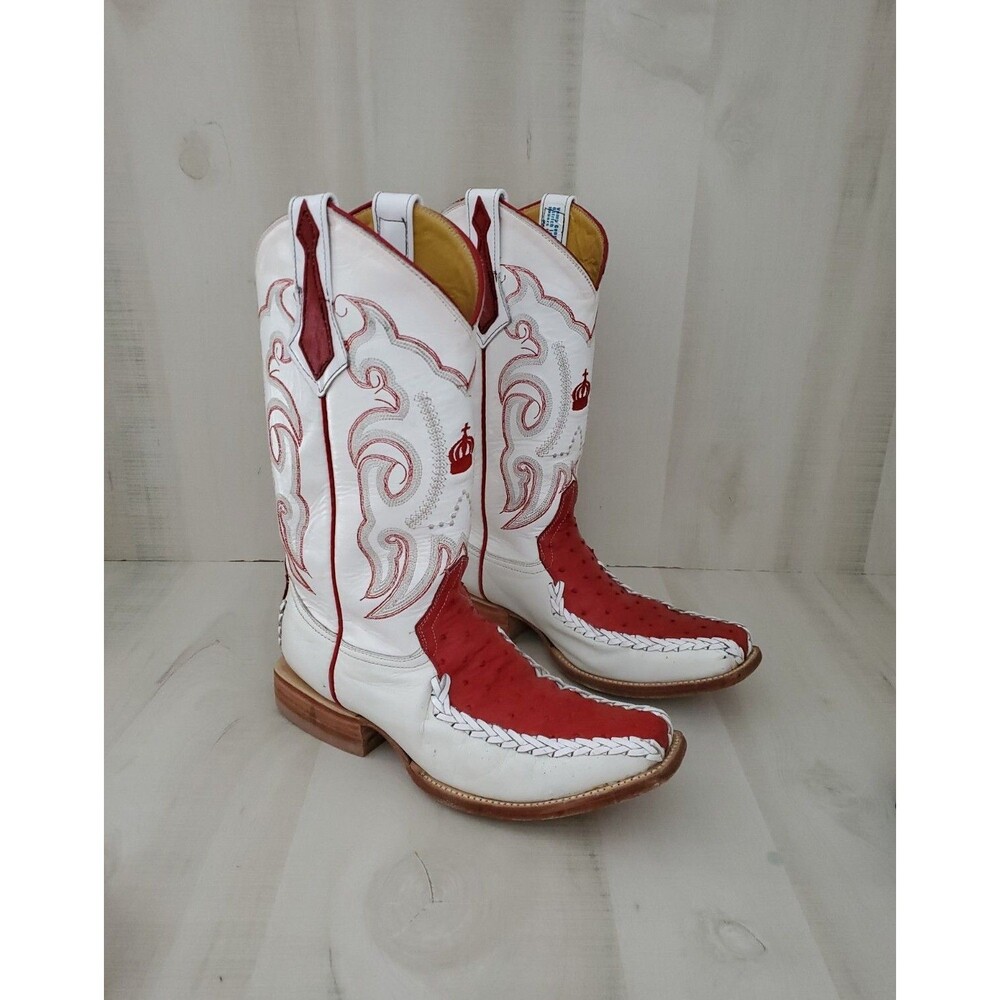 Men's Crown Boots belt set Ostrich Western Cowboy Boots Red/White Size 7- 51W